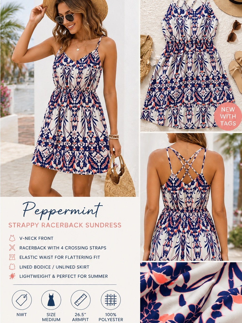 NWT Peppermint Floral Strappy Racerback Sundress Medium